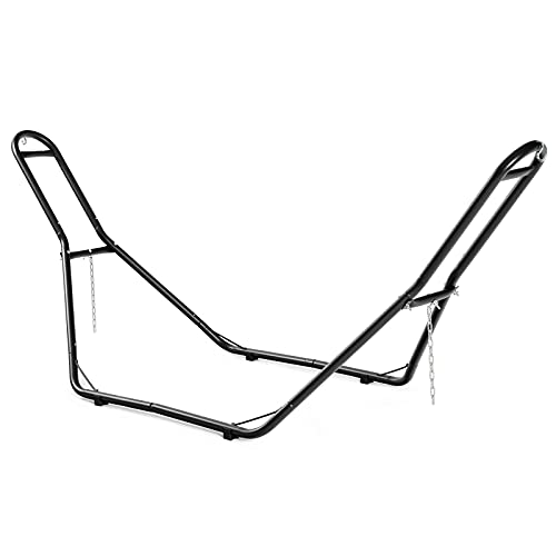 KOMFOTTEU Soporte para Hamaca de Metal - 200 kg, 280 x 98 x 115 cm, Negro, con 2 ganchos y 2 cadenas ajustables