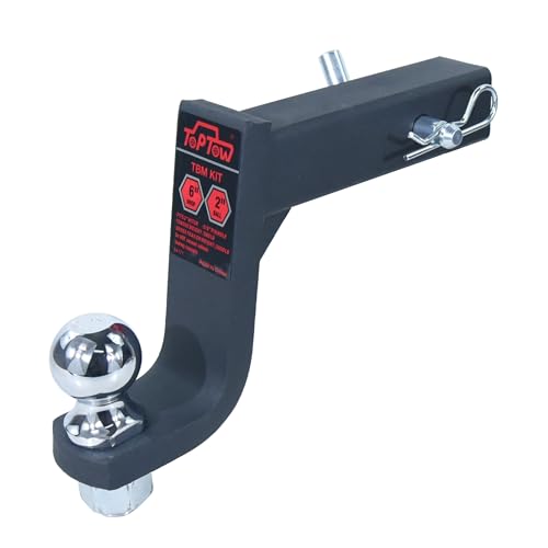 TOPTOW Trailer Hitch Ball Mount Kit with 2 inch Trailer Ball and 5/8 inch Hitch Pin 6 inch Drop Fits 2 inch Hitch Receiver Matte Black
