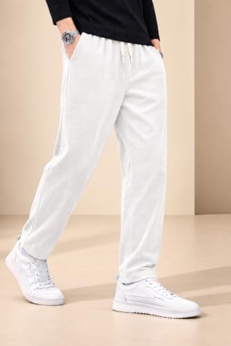 Image of Men's Comfortable Corduroy Pants | Relaxed Fit Stretch Waist Trousers for Everyday Wear Cream