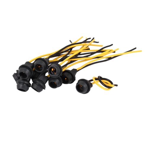 A ABSOPRO T10 Wedge Base Light Car Instrument Panel Dash Board SocketDurable Metal Black Yellow (Set of 10)