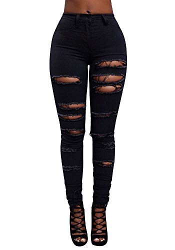 GELing Mujer Jeans Skinny Pantalones Vaqueros Rotos Elasticos Jeans Denim Largo Cintura Alta Negro S Cover