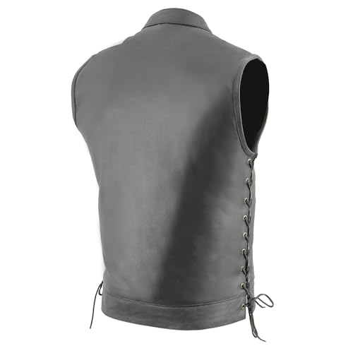 Milwaukee Leather Men's Side Lace Snap/Zip Front Leather Club Style Vest LKM37124