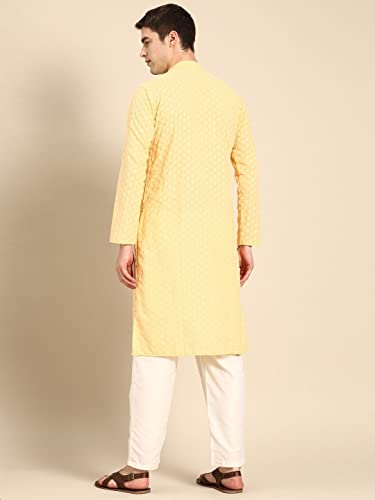 Image of Rajubhai Hargovindas Men Pure Cotton Chikankari Embroidered Straight Kurta