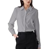 [YASHIGE] ブラウス ワイシャツ カッターシャツ レディース ドレスシャツ 長袖 無地 通勤 就活 オフィス 事務服 ビジネス ユニフォーム ノーアイロン 形態安定 ストレッチ 新生活 ライトグレー