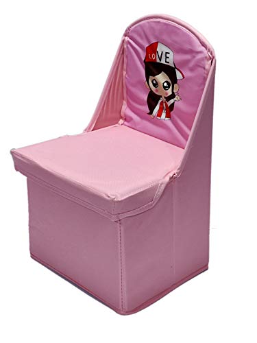 Image of Folding Storage Toy Box Seat Stool for Kids 728 (Pink) Fibreboard 24.5x21x40 CM