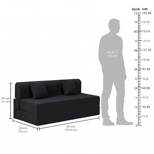 Image of Foldable Four Seater Sofa Bed 6 X 6 Ft Jute Fabric Washable Cover Sofa Cum Bed with Cushions Convertible Sofa Bed for Home (Black Color - Pre-Assembled)