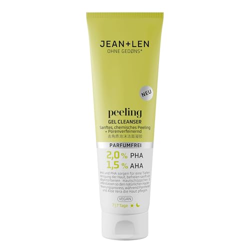 Jean & Len Peeling Gel Limpiador, ideal para todo tipo de pieles, elimina suavemente las células muertas de la piel, peeling químico, sin perfume, gel lavante vegano, 125 ml