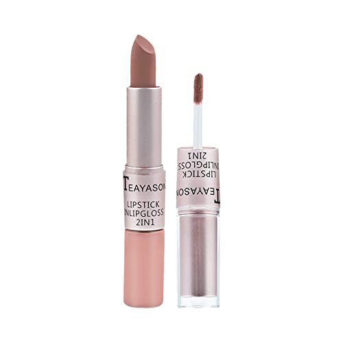 Mllkcao 2-IN-1 Matt Samt Lippenstift Doppelkopf Langlebige Antihaft-Tasse Zwei-in-Eins-Lippenstift Lippen Make-up Cover