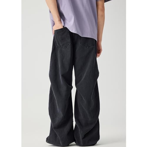 Y2k Washed Jeans for Mens Fashion Pleated Mid-Rise Loose Fit Denim Pants Streetwear2