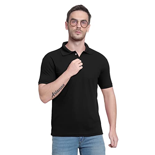 Image of Men's Poly Cotton-Matty Tshirt with Regular Fit Solid Pattern Half Sleeve Standard Length and Button Down Closure|Men's T-Shirts