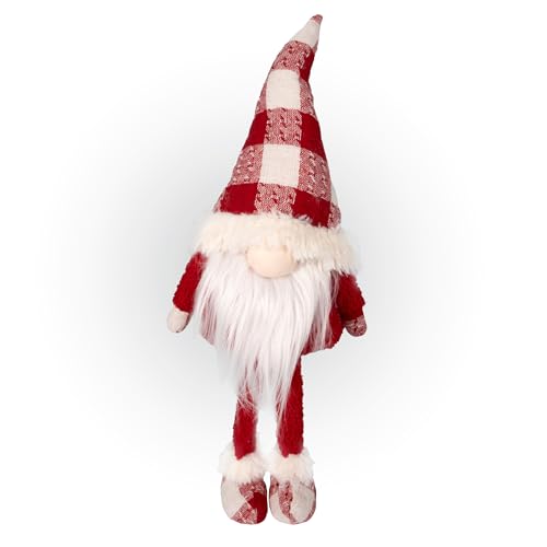 Lemodo Weihnachtswichtel aus Stoff| Wichtel Figur 52 cm hoch | Tomte mit Karierter Mütze | GNOME als schöne Weihnachtsdeko | Wichtel Deko für drinnen
