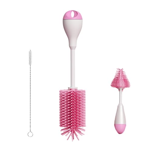 Kznifmk Accesorio Limpiador de Cepillo de de Silicona, Juego de Cepillos de Limpieza de Pajitas para Limpiar Recipientes de Cuello Estrecho Rosa