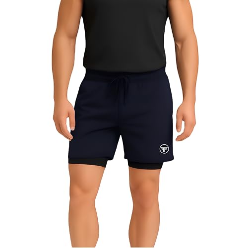 Image of Men's 2 in 1 Active Dual Shorts with Inner Tights Layer & Compression Liner, Double Layer Athletic Short for Running, Gym & Sports