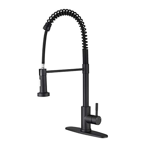 Robinet de cuisine noir mat avec plaque de pont mitigeur col de cygne ressort