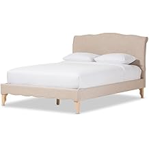 Baxton Studio Fayana French Classic Modern Style Beige Linen Fabric Platform Bed, Full, Off-White