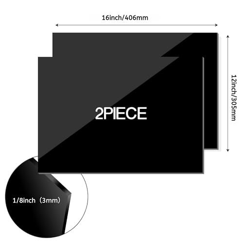Image of Black Acrylic Sheet 12X16,Black Plexiglass Sheets 1 /8 Inch Thick,Black Acrylic Panel,Acrylic Board 2 Pcs