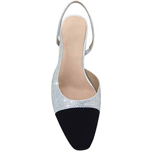Image of MICIFA Slingback Heels for Women,Round Toe Chunky Heeled Pumps Ankle Strap Fashion Splicing Dress Shoes