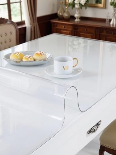 Clear Table Protector 100x200x0.2cm PVC Tablecloth Plastic Tablecover Wipeable Heat Resistant Transparent Table Protector for Dining Room Tables,Coffee Tables - Image 4