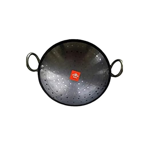 BRRL Iron Kadai Lokhand Loha Hand Hammered Kadhai Large Heavy Cooking Pan, 15"/38 cm, Black