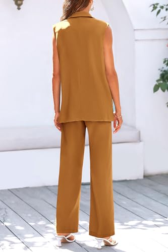 Image of PRETTYGARDEN Women's 2 Piece Outfits Sleeveless Suit Vest and Wide Leg Pants Business Casual Blazer Sets