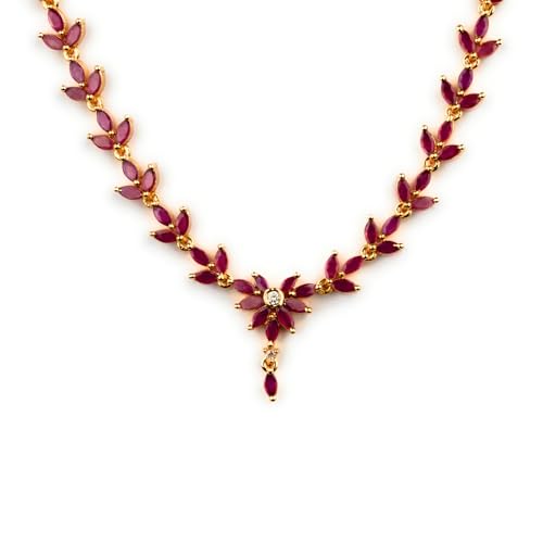 Image of Sasitrends Micro Gold Plated American Diamond Ruby stone Studded Necklace Jewellery Set