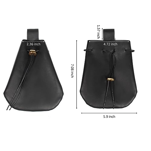 Leather Belt Pouch Medieval Vintage Renaissance Viking LARP Cosplay Costumes Drawstring Coin Purse Phone Holder Waist Bag (Black)4