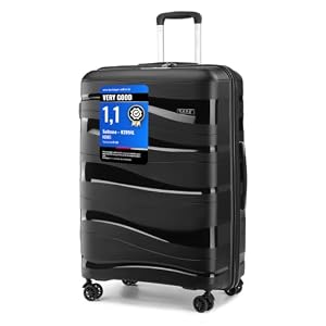 Kono 28 Inch Large Suitcase, Lightweight Hard Shell Luggage, Black