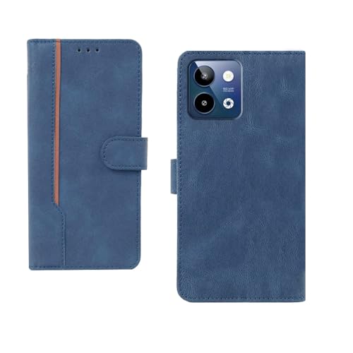 Image of amazon basics Lava Storm Lite 5G Flip Cover | Card Pockets Wallet & Stand | Flip Cover for Lava Storm Lite 5G (Blue with Beige Strip)