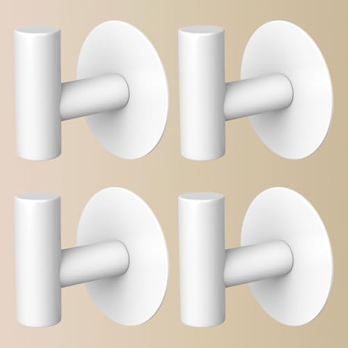 Image of Heavy Duty Towel Hooks, Stainless Steel White Adhesive Hooks for Coat, Bags, Towels, Robes, Hats, Aprons - No Drill Bathroom, Kitchen, Hotel Wall Hooks (4 Pack)