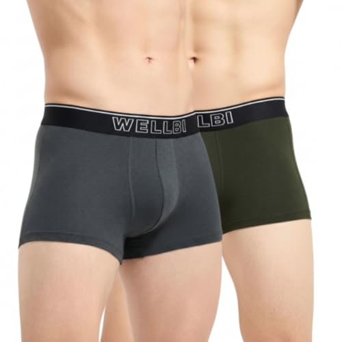 Image of Wellbi Mens Bamboo-Cotton Solid Trunks | 3x Softer Than Cotton | Breathable | Moisture-Wicking | 5x Odour Control | 4-Way Stretch | No Ride-Up Underwear