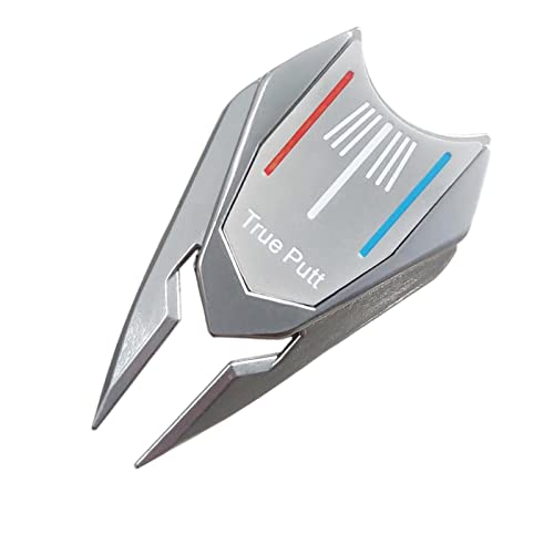 ゴルフフォーク ゴルフボールマーカー アライメントツール 多機能 パットパーター ピッチマーク 修復ツール 亜鉛合金 ゴルフ用品 - シルバー