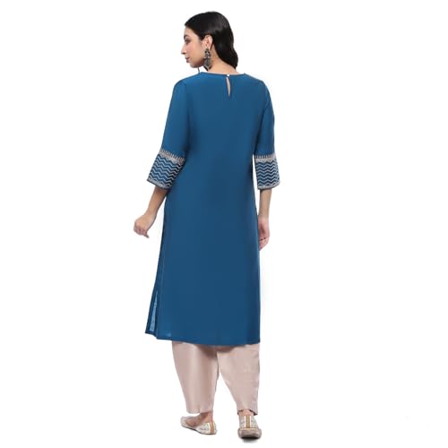 Image of BIBA Women Rayon Blend Straight Fit Solid Festive Kurta