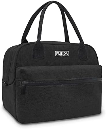 Fmeida Lunch Bags for Women Men Insulated Lunch Box Cool Lunch Bag Waterproof Thermal Lunch Tote Bags for Work, Picnic, School - Black