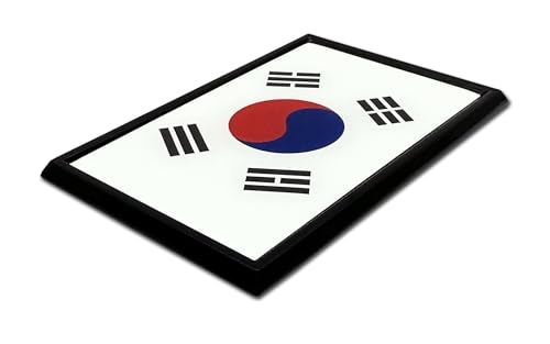Image of Elektroplate Premium South Korea Flag All Metal Black Frame Chrome Emblem for Cars, Trucks, and All Auto | Universal Fit at 2.5 inch x 3.8 inch | Weatherproof