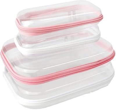 MOCCOOL Clear Hard Shell Zipper Pouches: These durable cases feature clear visibility and are perfect for organizing cosmetics, clothes, and toiletries during travel or for home storage.
