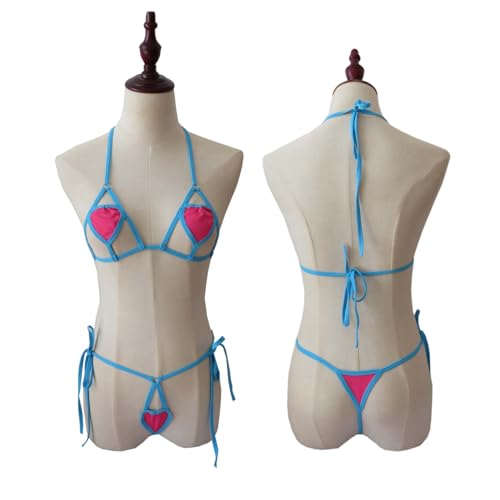 Micro Bikini Extreme Transparent Swimwear Skimpy Lingerie String Mini Bathing Suit Tiny Thong Swimsuit Cut Out Heart Bra Blue