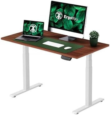 ErgoYou - Electric Height Adjustable Standing Table - Dual Motor 3 Stage - 125 kg Weight Capacity - E1A Series - Ergonomic Sit Stand Computer Desk - 47 x 23.5 inches - Walnut Laminate Table Top