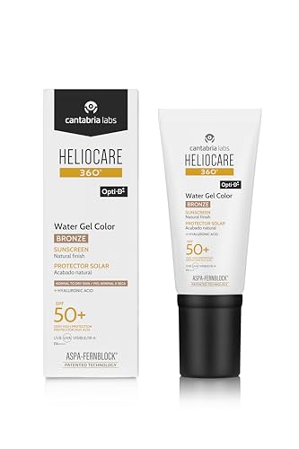 Cantabria Labs Heliocare 360° Color Water Gel SPF 50+, Crema Solar Facial, Fotoprotector Avanzado, Ultraligera, Hidratante, Pieles Normales y Sensibles, Resistente al Agua, Color Bronze, 50ml