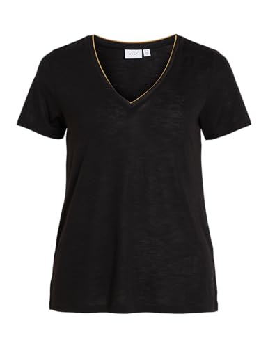 Vila Camiseta para Mujer Vinoel Lurex S/S Top-Noos, Negro, M