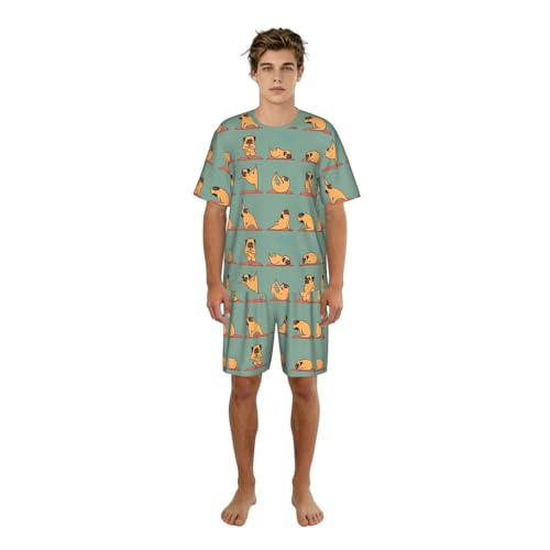 Pijama de hombre de yoga pug fresco y cómodo de dos piezas para evitar el calor nocturno
