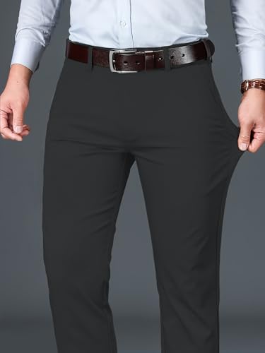 Image of AVANOVA Men's Light Grey Solid Trousers Light Business Style Slightly Stretch Straight Leg Pants for Outdoor Casual Daily (Trouser 127)