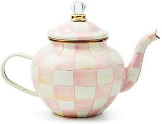 MACKENZIE-CHILDS Enamel Teapot, 4 Cups, Pink-and-White Rosy Check