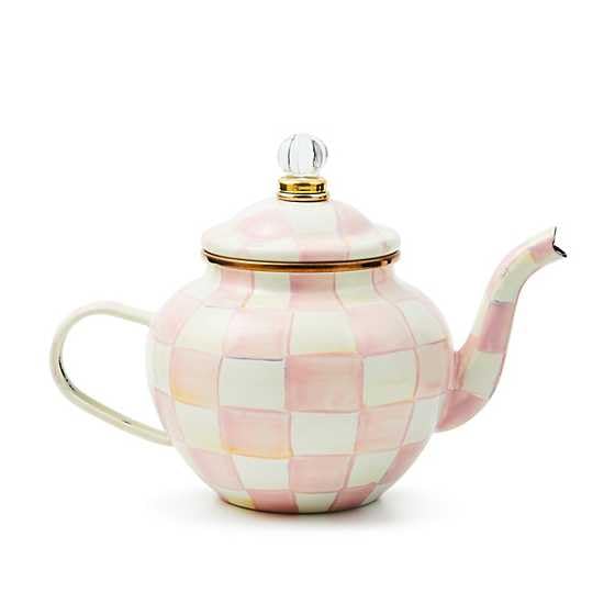 MACKENZIE-CHILDS Enamel Teapot, 4 Cups, Pink-and-White Rosy Check by MACKENZIE-CHILDS - Used condition - US$123.37