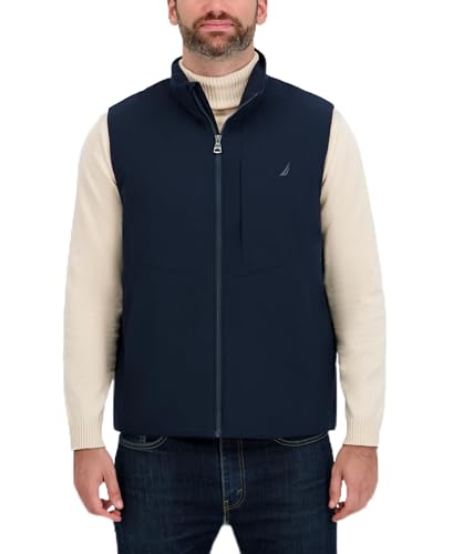 Nautica Men's Lightweight Mechanical Stretch Softshell Vest – Water-Resistant Transitional Layer, Navy, X-Large