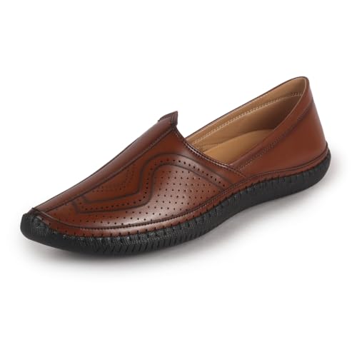 Image of FAUSTO Men Perforated Side Stitched Ethnic Round Toe Juttis and Mojaris for Wedding | Flexible Anti Skid Sole | Pathani Kurta Slip On Shoes