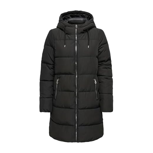 ONLY Damen Lange Puffer Jacke | Warmer Stepp Wintermantel mit Kapuze | Wattierter Blouson ONLDOLLY, Farben:Schwarz, Größe:M