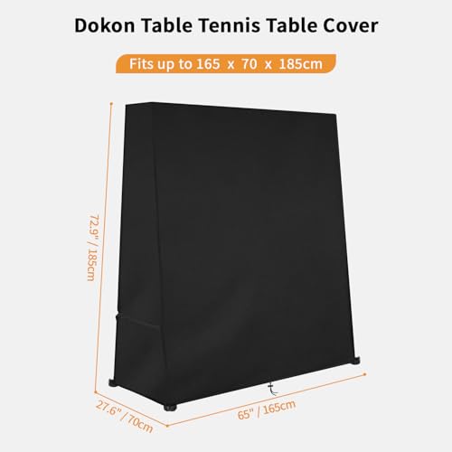 Dokon Table Tennis Table Cover Waterproof Windproof Anti-UV Heavy Duty Rip Proof Oxford Fabric Ping Pong Table Cover Outdoor / Indoor (165×70×185cm) - Black