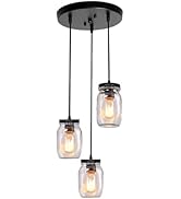 Mason Jar Light Fixtures, 3-Light Black Pendant Lights Kitchen Island, Farmhouse Kitchen Pendant ...