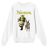 Bioworld Shrek Donkey & Shrek Crew Neck Long Sleeve White Unisex Sweatshirt-Medium