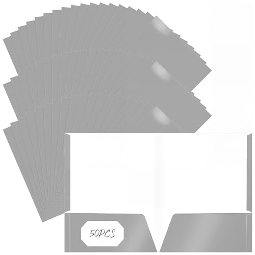 Jutom 50 Pcs 2 Pocket Glossy Paper Folders Glossy Paper Laminated Portfolios, Letter Size, Presentation Folders with Pockets for Office Teacher Worker Supplies(Gray)